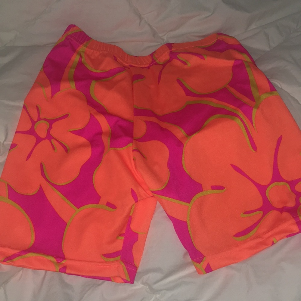 Hawaiian pink and orange spandex shorts